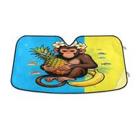 Cartoon Monkey Fruit Blue Yellow Windshield Sun Shade Foldable Foldable Sun Protection Design Protector de parabrisas