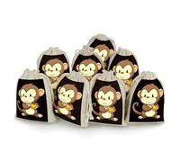 Cartoon Monkey Holding Fruit Bunches Pocket Cotton And Hemp with Drawstring 8 Pieces Reusable Gift Bags Jewelry Pouch for Wedding DIY Craft Party (4.9 X 6.7 Inch)