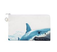 Cartoon Monkey Holding Fruit Coin Purse Canvas Change Pouch with Zipper Small Cosmetic Organizer Bag Women Wallet for Car Keys, Credit Cards, Cash, Lipstick, Blue Shark, One Size