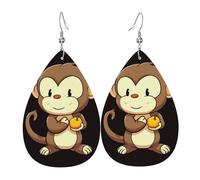 Cartoon monkey holding fruit Earrings for Women Faux Leather Earring Teardrop Dangle Earrings Lightweight Jewelry Gift