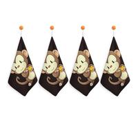 Cartoon Monkey Holding Fruit Kitchen Towels Set -4PCS Super Absorbent Hand Towels, Soft Face Towel Set with Hanging Loop Lightweight Quick Dry Microfiber Dish Towels for Yoga Camping Hotel Spa Travel