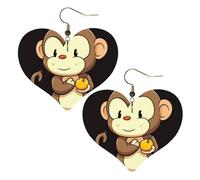 Cartoon monkey holding fruit Leather Earrings for Women Heart Earring Lightweight Dangle Earrings Jewelry Gifts, One Size, No Gemstone