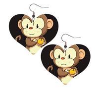 Cartoon monkey holding fruit Leather Earrings for Women Heart Earring Lightweight Dangle Earrings Jewelry Gifts