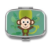 Cartoon Monkey Pill Box 2 Compartments Portable Travel Pill Case Mini Medicine Organizer for Pocket Purse Metal Waterproof Medicine Container Holder Vitamin Fish Oil