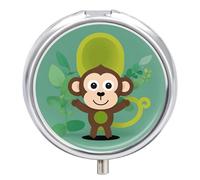 Cartoon Monkey Pill Box 3 Compartments Portable Travel Pill Case Mini Medicine Organizer for Pocket Purse Metal Waterproof Medicine Container Holder Vitamin Fish Oil