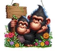 Cartoon Monkeys Diamond Painting Ornaments for Adults with Chain, Cute Monkey, Special Shaped Diamond Art Hanging Kits for Beginners Kids, Diamond Crystal Gem Arts Crafts Kit Gift for Home Wall Decor