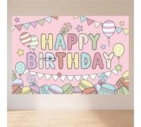 Cartoon Monster Doll Pink Birthday Backdrop, 5x3 Ft Happy Birthday Banner Cute Fantasy Theme Background Party Decorations for Kids Girls Boys Fans Theme Party Supplies for Wall Decor Photo Prop