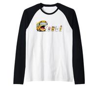 Cartoon Monster School Bus Eating School Supplies Raglan Baseball Tee
