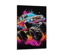 Cartoon Monster Truck Canvas Wall Art for Bedroom Modern Colorful Shock Racing Wall Decor Poster for Room Aesthetic