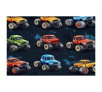 Cartoon Monster Truck Cars Placemats Heat Resistant Washable Oxford Cloth Table Mats Set of 4 Home Kitchen Decoration, Easy to Clean