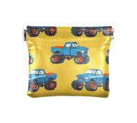 Cartoon Monster Trucks Pattern Squeeze Coin Purse Pouch Change Holder PU Leather Mini Wallet Coin Pocket for Women Girls Men