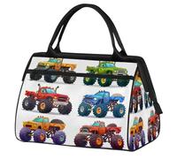 Cartoon Monster Trucks Travel Duffle Bag for Women Men Kids Boys Girls Weekend Overnight Bags 24 L Holdall Tote Cabin Bag for Sports Gym Yoga