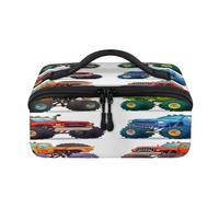 Cartoon Monster Trucks Travel Makeup Bag Portable Waterproof Pouch Open Flat Toiletry Bags Toiletries Cosmetics Traveling Organizer for Women Men