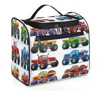 Cartoon Monster Trucks Travel Toiletry Bag for Women Men Kids Girls Boys 11.2 L Big Cosmetic Makeup Bag Hanging Wash Pouch Bag Toiletries Organizer Shower Bag