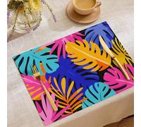 Cartoon Monstera Deliciosa Placemats Set of 4 Washable Table Placemat Abstract Tropical Plant Wipeable Heat Resistant Place Mats Dining Table Mats for Restaurants Kitchen Tables Decor 45x30cm