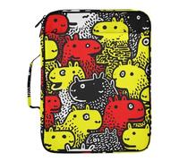 Cartoon Monsters Red and Yellow Doodle Art Expanding Folder Easy to Carry 3 Ringing Binder Zipper with Zipper Closure for Business