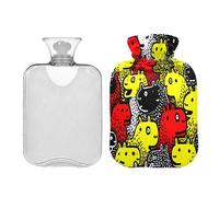 Cartoon Monsters Red and Yellow Doodle Art hot Waterbottle with Soft Cover 2L hot compresses for The Body for Pain Relief Tummy Warmer bolsas para agua Caliente