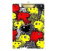 Cartoon Monsters Red and Yellow Doodle Art Nursing clipboards Hard Board for Classroom Supplies for Teachers Elementary Size 9 x 12 Gold