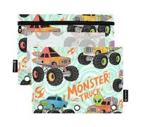 Cartoon Monsters Truck Colorful Ringing Binder pouching with Clear Window Pencil Bag Big Capacity Binders 3 Ringing for School, Office & Home Multicolored 2 PCS