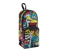 Cartoon Monsters2 Pencil Case, Big Capacity Pen Bag with Compartment Students Schoolbag Shape Stationery Organizer Pencil Pouch Marker Case for School Office Work
