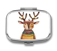 Cartoon Moose Pill Case Box with 2 Compartment Medicine Vitamin Organizer for Purse Pocket 5.5x4cm