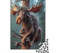 Cartoon Moose Tree 1000 Piece Matte Cardboard Shaggy Cartoon Moose Family Puzzle for Teens Easy to Grip Family Activity Eco-friendly 70x50cm/1000pcs