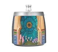 Cartoon Moroccan Style Architecture Large Ashtray with Lid Removable Center Post for Cigarette Stainless Steel Smokeless Odorless Windproof Ash tray for Home Office Outside Patio Balcony Housewarming