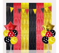 Cartoon Mouse Birthday Party Background Decorations, 2Pcs Animated Theme Photo Booth Props Foil Edged Fringe Curtains and 17Pcs Balloons for Mouse Birthday Party Supplies (Red)