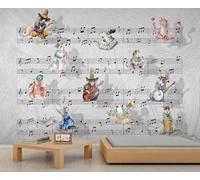 Cartoon Mouse Mural Kids Room Wallpaper Nursery Wall Art Animal Music Wall Murals Musical Notes Mural Wallpaper Cute Animal Murals for Bedroom Living Room 500 x 317 cm