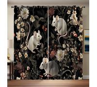 Cartoon Mouse Pattern 100% Blackout Curtains 84 Inch Length 2 Panels Set Retro Floral Print Drapes For Kitchen Blackout Curtains Insulated Room Darkening Window Curtain, 52 X 84 Inch