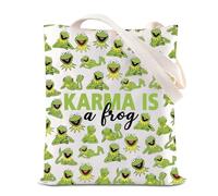 Cartoon Movie Inspired Tote Bag WDW Frog Character Lovers Gift Karma Is A Frog Shoulder Bag Kingdom Gift, Karmafrogtotes, 13.7 x 14.9 x 10.6 inches