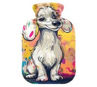 Cartoon Multicolored Dog Water Bottle for hot Water with Soft Cover, 2L hot compresses for The Body for Menstrual Cramps, Sore Muscle, Bolsa para agua Caliente para Dolor