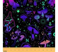 Cartoon Mushroom Fabric by The Yard Neon Light Starry Galaxy Boho Moon Fabric for Sewing Lovers Cute Hippie Gradient Plants Decor Fabric for DIY Upholstery and Home Accents 1 Yard