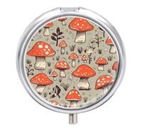 Cartoon Mushroom Pill Box with 3 Compartments Portable Round Medicine Pill Case for Holding Vitamins Decorative Metal Medicine Organizer