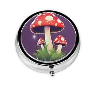Cartoon Mushroom Pill Box with Mirror, 3 Compartment Small Pill Case for Purse Or Pocket Mini Metal Pill Holder Travel Weekly Medicine Tablet Vitamin Holder Organizer Travel Gifts