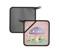 Cartoon mushroom Printed Square Silicone Hot Mat (7.1 inches) - Suitable for Frying Pans, Ovens, Grills, Kitchen Tables