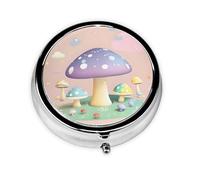 Cartoon Mushroom Round mini Pill Box, Lightweight and Portable, with 3 Plastic Inserts, Suitable for Carrying in Pockets or Wallets.