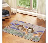 Cartoon mushroom with dog Pet Absorbent Leather Tablecloth 40x60cm with Non-Slip Rubber Base for Cats and Dogs