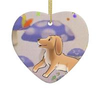 Cartoon mushroom with dog Print heart-shaped ceramic pendants create a warm atmosphere for homes, parties, and gifts.