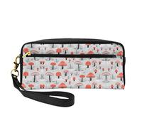 Cartoon Mushrooms Double-Sided Printed Leather Portable Makeup Pouch-Multi-Purpose Cosmetic Bag, Pencil Case and Organizer for Women