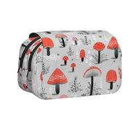 Cartoon Mushrooms Flip-Top Double-Layer Pencil Case,Large Capacity (Holds 50 Pens/Pencis),Full-Print Durable Polyester School Office Supplies