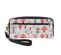 Cartoon Mushrooms Print Leather Small Makeup Bag – Reusable Cosmetic Accessories Organizer, Travel Toiletry Bag
