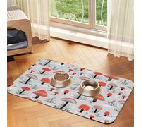 Cartoon Mushrooms print PU Leather Feeding Mat for Dogs Cats Pet Food Mat Absorbent Non-Slip Rubber Bottom