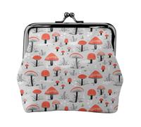 Cartoon Mushrooms Women's Leather Kiss-Lock Coin Purse,Double-Sided Full Print Pattern,Ultra-Fine Fiber Leather,Small Clutch Wallet for Cash,Cards,Coins