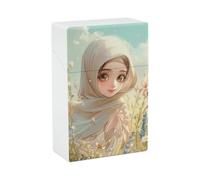 Cartoon Muslim Girl Cigarette Case, Plastic Waterproof Shockproof, Airtight Push Open Cigarette Box, Capacity King Size Cigarette Holder, Portable Cigarette Container for Outdoor Travel Camping Office