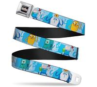Cartoon Network Belt, Seatbelt Buckle Belt, Adventure Time Bmo Finn Ice King Jake Group Pose Blues, Adjustable, Blue, 1.5" Wide - Fits Pant Size 32-52