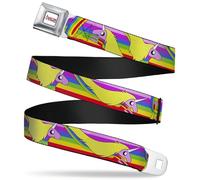 Cartoon Network Belt, Seatbelt Buckle Belt, Adventure Time Lady Raincorn Poses Stripe Rainbow, Adjustable, Multicolor, 1.5" Wide - Fits Pant Size 32-52