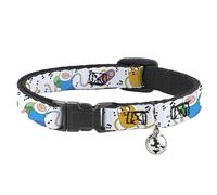 Cartoon Network Breakaway Cat Collar with Bell, Easy Adjustable, Adventure Time Finn and Jake Long Arms Dancing Pose White, 8.5 to 12 Inches 0.5 Inch Wide