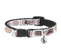 Cartoon Network Breakaway Cat Collar with Bell, Easy Adjustable, Adventure Time Finn Expression Blocks White, 8.5 to 12 Inches 0.5 Inch Wide