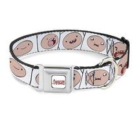 Cartoon Network Easy Adjustable Metal Seatbelt Buckle Quick Release Dog Collar, Adventure Time Finn Expression Blocks White, 16 to 23 Inches 1.5 Inch Wide